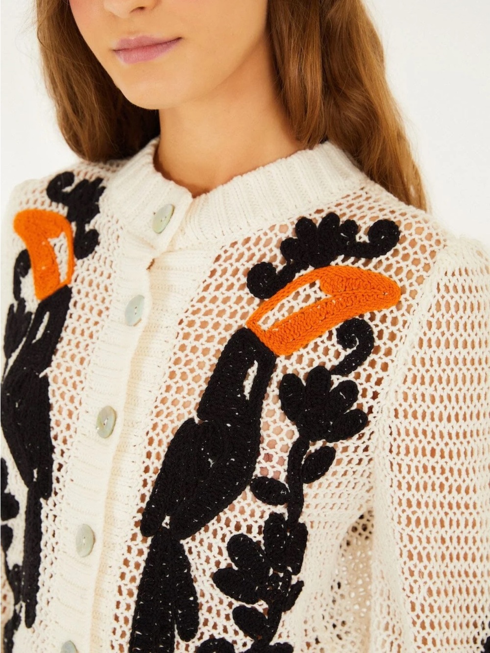 FARM Rio toucan crochet cardigan - Picture 2 of 3